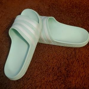 Mint colored ADIDAS slides